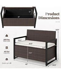 Mecale Wicker Storage Loveseat Bench with Cushion, 800-lb Weight Capacity