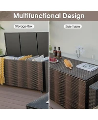 Mecale 96-Gallon Wicker Deck Box on Wheels, Rolling Patio Cushion Storage