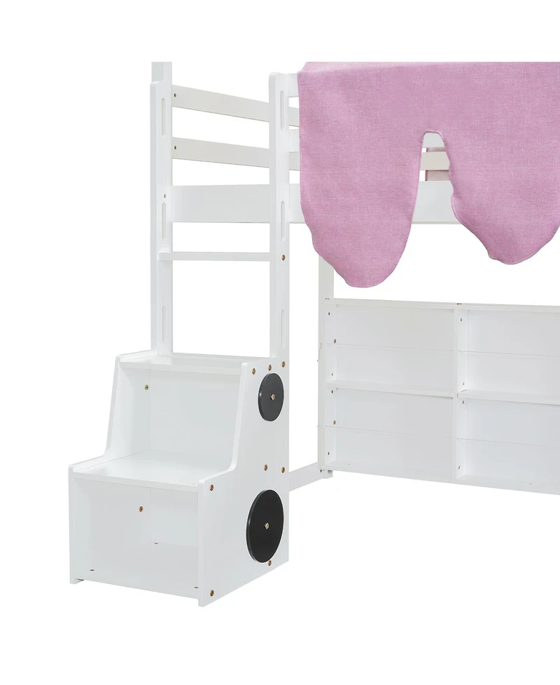 Streamdale Furniture Wooden Loft Bed House with Tent