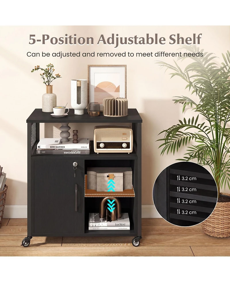 Mecale File Cabinet on Wheels with Charging Station and Cable Management Hole