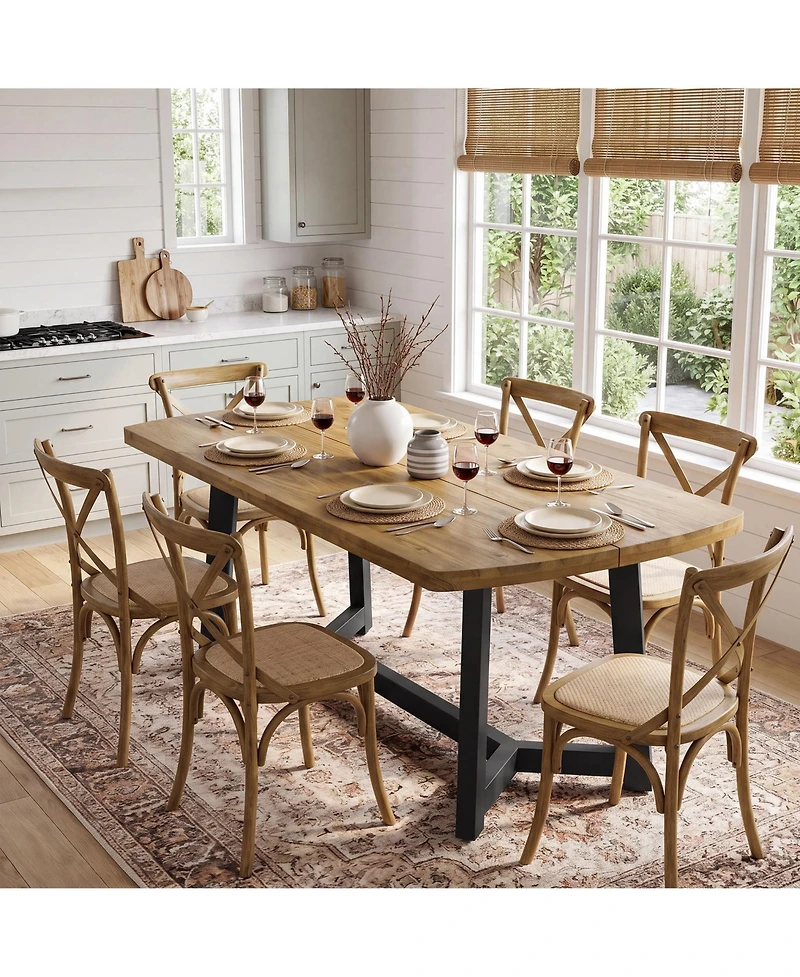Tribesigns 63" Farmhouse Pine Solid Wood Dining Table with Metal Frame