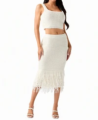 Guess Women's Remi High-Waisted Midi Fringed Sweater Skirt