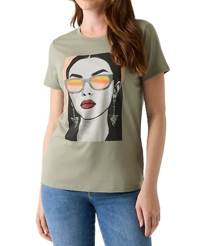 Guess Women's Sunglass Mood Easy Retro Graphic T-Shirt