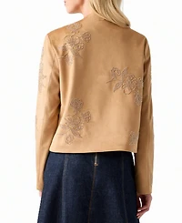 Guess Women's Oceane Faux-Suede Floral-Embroidered Jacket
