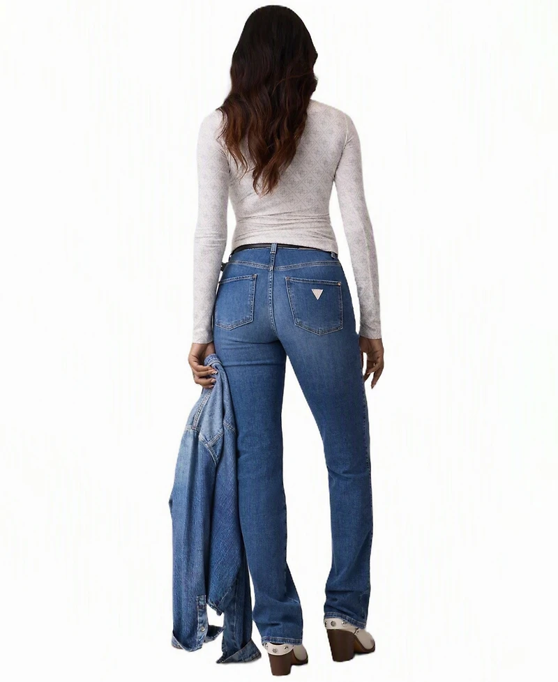Guess Women's Straight Mid-Rise Straight-Leg Stretch Denim Jeans