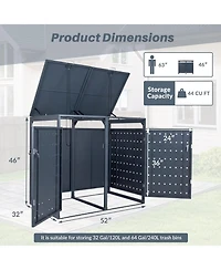 Mecale Double Trash Can Enclosure, Storage Shed for 32-64 Gal Bins