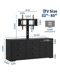 homfan Modern Tv Stand with Mount, 55'' Entertainment Center 9 Drawers, Adjustable Height Console for TVs Up to 85 Inches