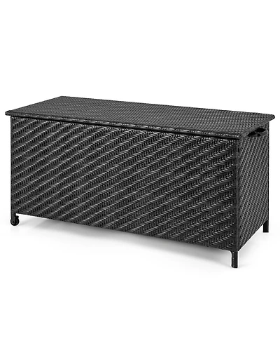 Mecale 85-Gallon Wicker Deck Box with Zip-Out Liner, Patio Storage Table