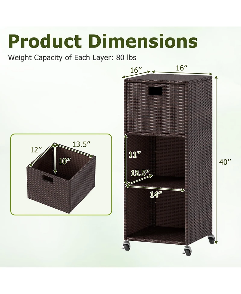 Mecale Rolling Storage Cabinet with Drawer and 3 Shelves, 40 in Tall