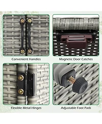 Mecale 4-Door Wicker Storage Cabinet, 58 in Vertical Shed with Shelves