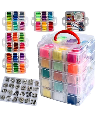 Gnuadz 301 5-Tier Embroidery Floss Set Cross Threads Bracelet String Box Bobbins Kits