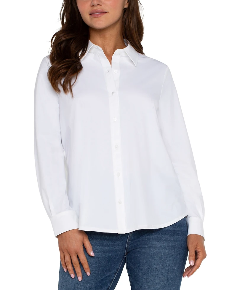 Liverpool Los Angeles Petite Long-Sleeve Button-Front Collared Blouse