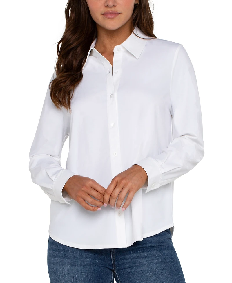 Liverpool Los Angeles Petite Long-Sleeve Button-Front Collared Blouse