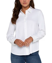Liverpool Los Angeles Petite Long-Sleeve Button-Front Collared Blouse