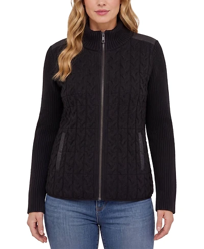 Liverpool Los Angeles Petite Reversible Quilted Cable-Knit Jacket
