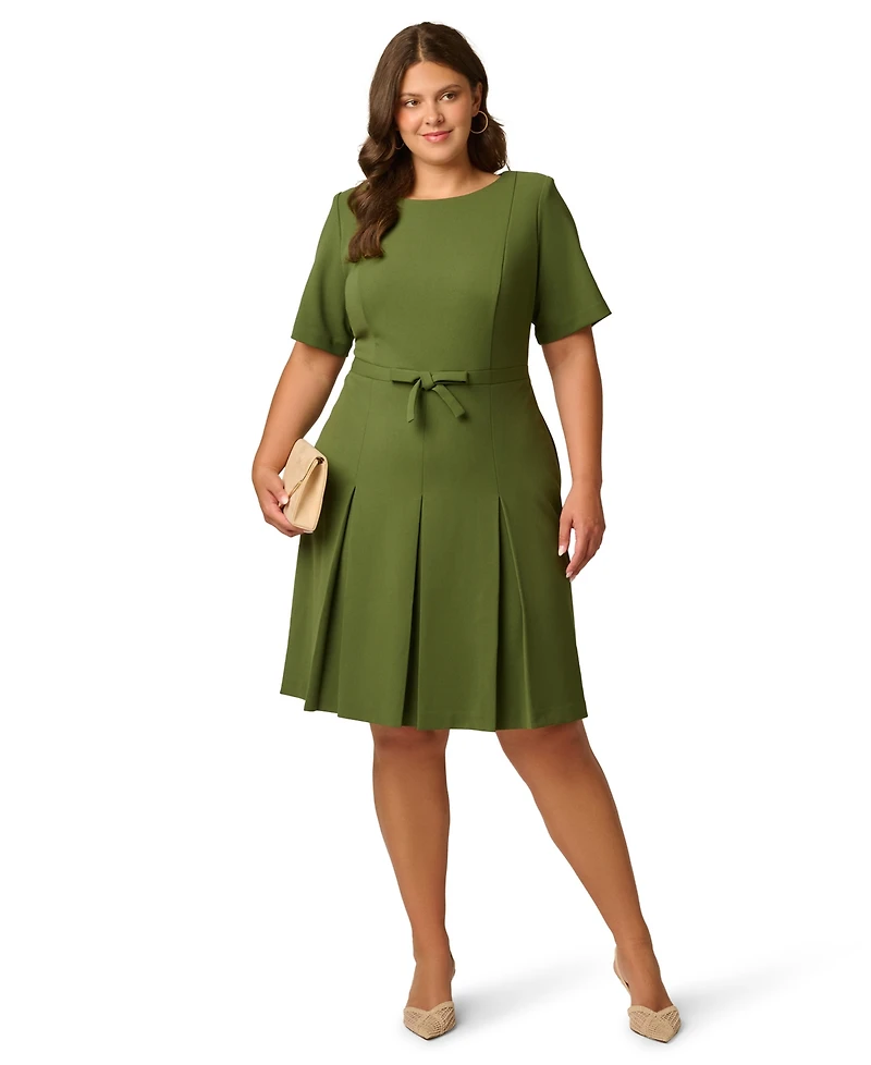 Adrianna Papell Plus Fit & Flare Pleated Bow Dress