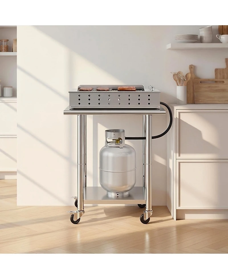 Sugift 24 x 30 In Mobile Stainless Steel Work Table with Wheels and Backsplash for Kitchen Prep