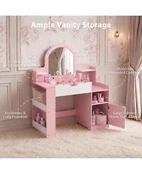 Kinder King Led-Lighted Mirror Vanity Set with Storage Drawer and Stool, 2-Piece, Ages 3+