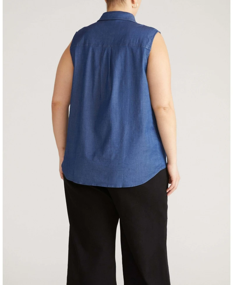 Universal Standard Plus Chambray Sleeveless Button-Front Shirt