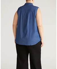 Universal Standard Plus Chambray Sleeveless Button-Front Shirt