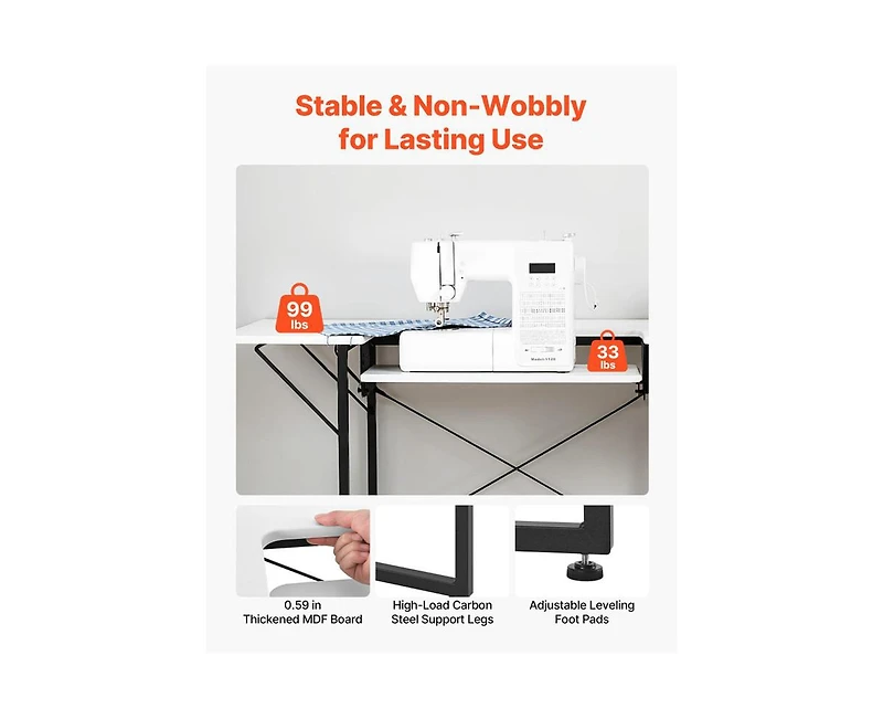 Yobtop Generic for Sewing Table - Multipurpose Sewing Machine Table with Foldable Side Shelf, Adjustable Shelf, Steel Legs, Computer Desk for Home