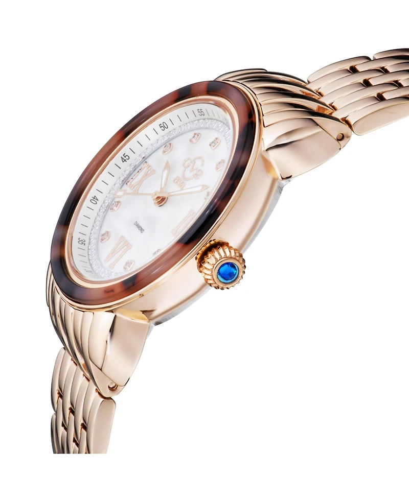 GV2 by Gevril Women's Marsala Tortoise Swiss Quartz Ip Rose Stainless Steel Bracelet Diamond Watch