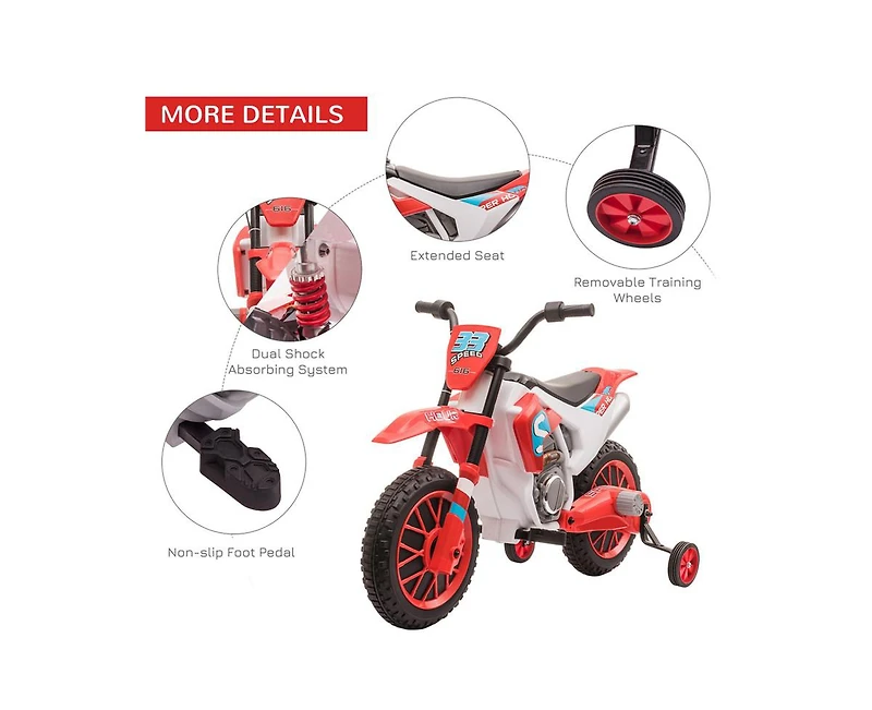 Yobtop 12V Electric Dirt Bike Battery-Powered Ride-On with Training Wheels, 66 lb. Capacity, Ages 3-5