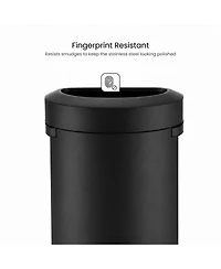 Home Zone Living 18 Gallon Stainless Steel Open Top Trash Can with Semi-Round Flat Back, Black, 68 Liters