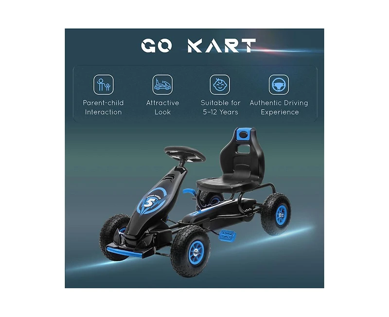 Yobtop Kids Pedal Go Kart with Adjustable Seat, Suspension System & Safety Hand Brake Ride-On Toy, 110 lbs Capacity, Ages 5-12