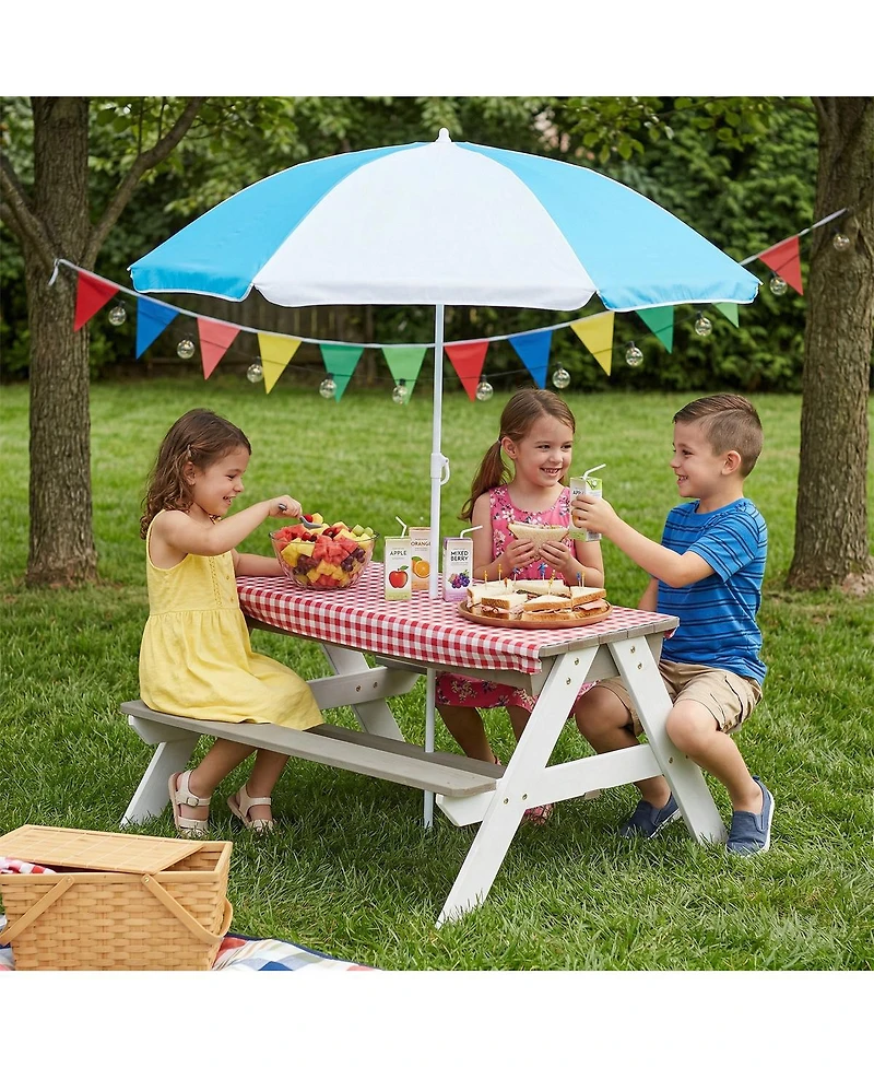 Yobtop Wooden 3-in-1 Sand and Water Picnic Table with Umbrella, Seats 4, Ages 3-8