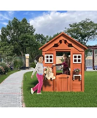 Yobtop Fir Wood Rot-Resistant Country-Style Playhouse with 2 Windows, Ages 3-8