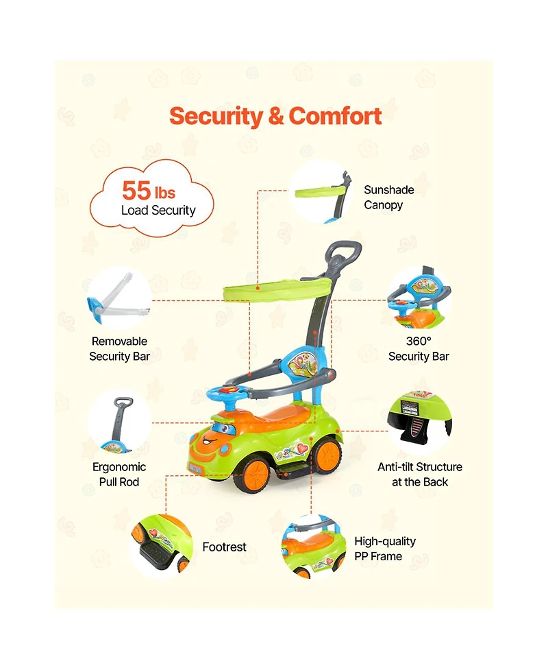 Yobtop 3-in-1 Foot-to-Floor Ride On Push Car, 55 lbs Capacity, Ages 1+
