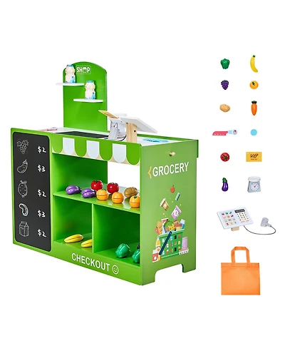 Yobtop Kids Grocery Store Playset - 35 Accessories, Moving Conveyor Belt, Scanner and Card Reader, Pretend Play Toy for Kids Ages 3 Plus