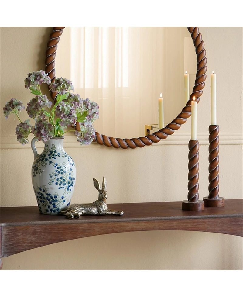 Yobtop Brown Birch Wood Candle Holders Set of 2