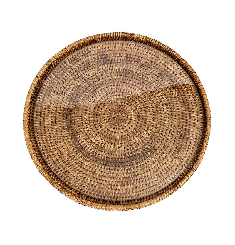 Round Flat Tray with Glass Insert
