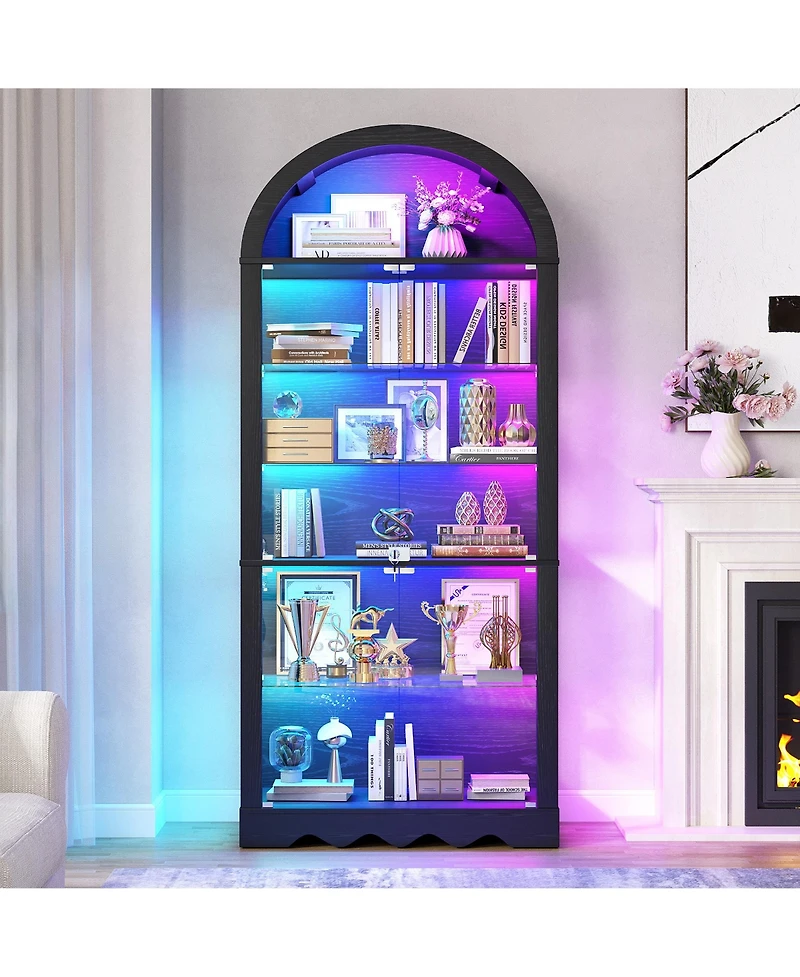 Vlsrka 6-Tier Glass Display Cabinet With Rgb Sensor Lights And Lock