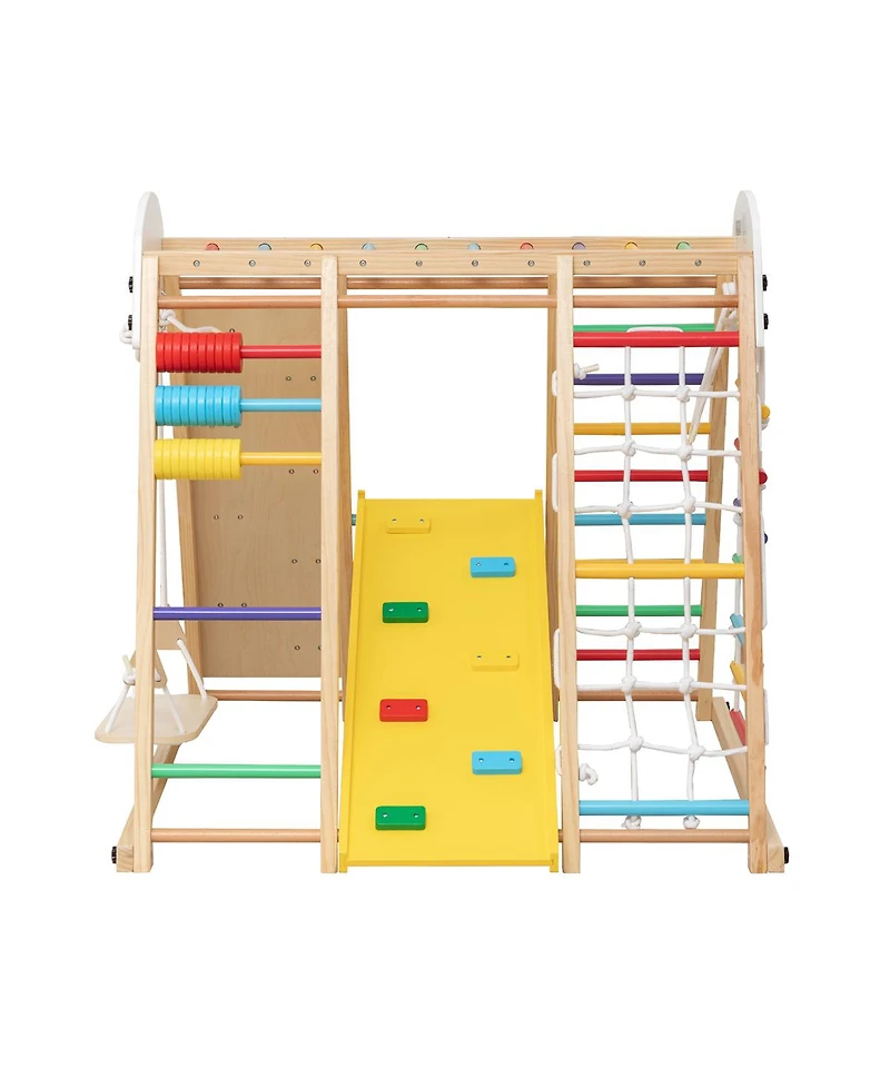 Yobtop 9-in-1 Foldable Wooden Climbing Frame with Slide, 176 lbs Capacity, Ages 3+