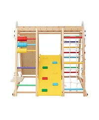 Yobtop 9-in-1 Foldable Wooden Climbing Frame with Slide, 176 lbs Capacity, Ages 3+