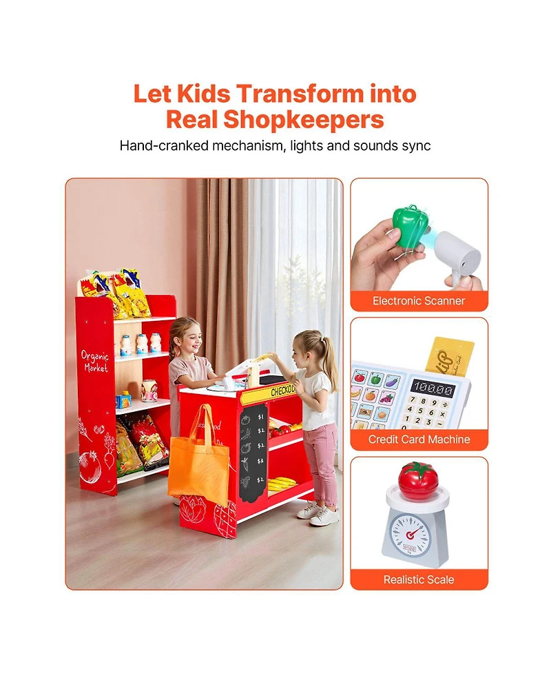 Yobtop Kids Grocery Store Playset,Toy with Cash Register and Scanner, Working Conveyor Belt,35 Fruit and Vegetable Accessories,Pretend Play for Kids