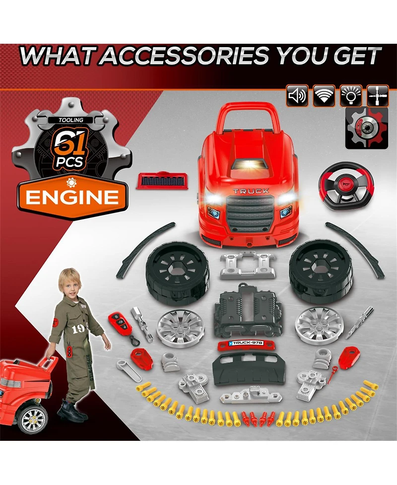 Yobtop Truck Mechanic Engine Disassembly 61-Piece Playset, Ages 3+