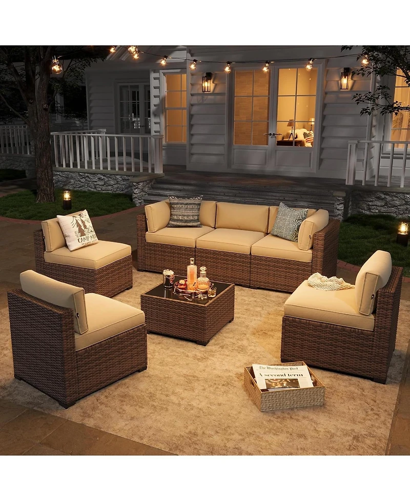 Aoxun 7-Piece Wicker Patio Furniture Set, Outdoor Sectional Sofa with Thick Cushions for Backyard Garden Poolside