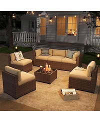 Aoxun 7-Piece Wicker Patio Furniture Set, Outdoor Sectional Sofa with Thick Cushions for Backyard Garden Poolside