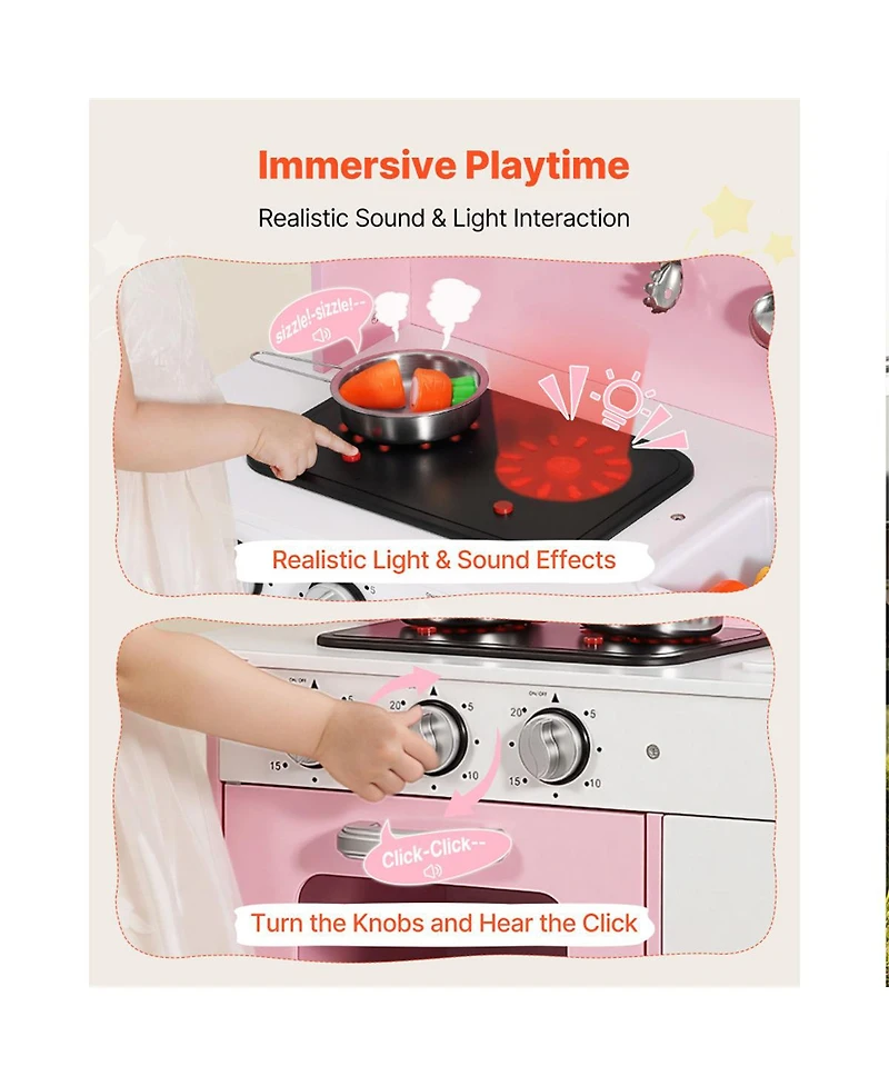 Yobtop Wooden Play Kitchen with Interactive Lights, Sounds & Accessories, Ages 3+