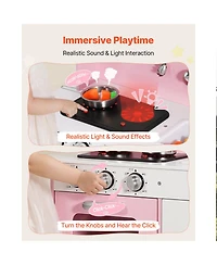 Yobtop Wooden Play Kitchen with Interactive Lights, Sounds & Accessories, Ages 3+