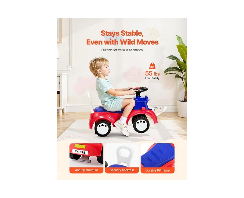Yobtop Ride On Toddler Push Car for 19 to 36 Months - Kids Ride On Toy with Music, Under-seat Storage, 55 lbs Load Capacity, Foot-to-Floor Walker