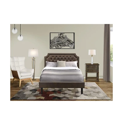 East West Furniture GB25F-1VL07 2-Piece Granbury Bedroom Set with Bed and 1 Distressed Jacobean Night Stand - Faux Leather
