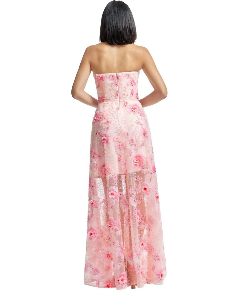 Dress The Population Women's Connor Strapless Sweetheart 3D Floral Bustier Fit and Flare Gown