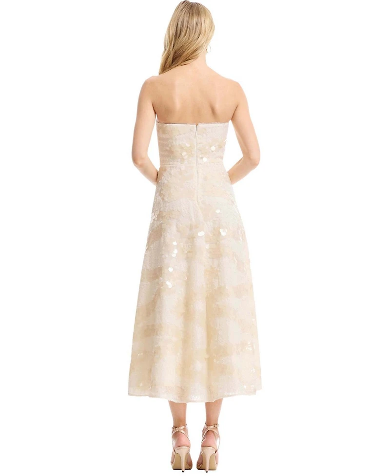 Dress The Population Women's Kailyn Strapless Disc Sequin Floral A-Line Midi Dress