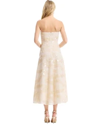 Dress The Population Women's Kailyn Strapless Disc Sequin Floral A-Line Midi Dress
