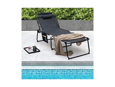 Lucky One 4 Position Folding Chaise Lounge Chair with Adjustable Backrest and Footrest